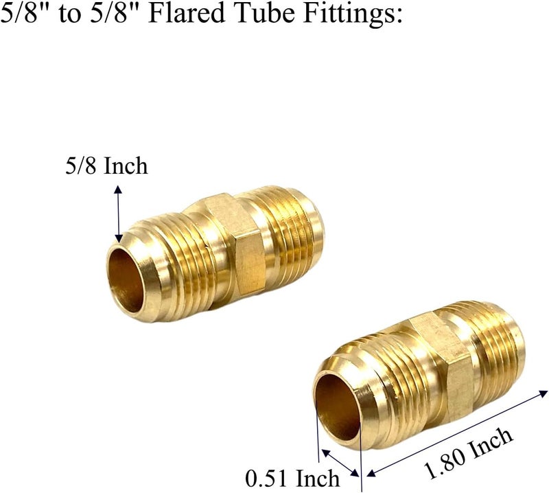 Bumugufu 3 Pcs 5/8 Inch Male Flare Coupling Propane Fittings, 5/8" to 5/8" Flared Tube Fittings for Nature Gas Line, RV Propane and Air Conditioning Line Connection - Image 2